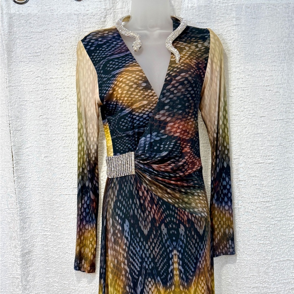 Gorgeous NWT SKY Maxi Wrap Dress L Bling Snake Reptile Rhinestone RHOC ASOS